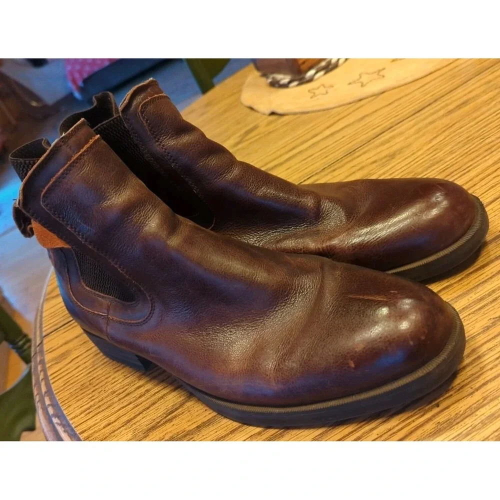 Men's Calvin Klein‎ Jeans Leather Pull On Up Ronnie Boots Brown US Size 11.5